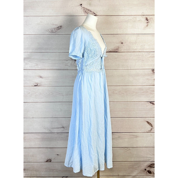 Free People All You Need Is Lace Midi Dress Womens Light Blue Lace Cotton Party - Picture 3 of 8
